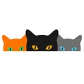 Illustration of cute muzzles of cats of different colors peeking out